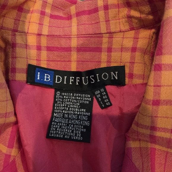 I.B. Diffusion Embroidered Plaid Blazer Jacket Size 10 Pink Orange Vintage 90s - Picture 3 of 14
